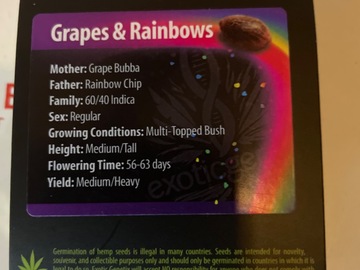 Selling: Exotic Genetics Grapes and Rainbows
