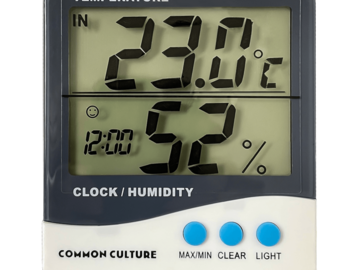 Vente: Common Culture Thermometer & Hygrometer with Large Display, Inside & Outside Function, Memory