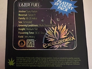 Vente: Lazer Fuel by Exotic Genetix 25 count Player Pack